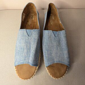 Toms Open Platform Alpargata Blue Slub Chambray Shoes. 9.5 M